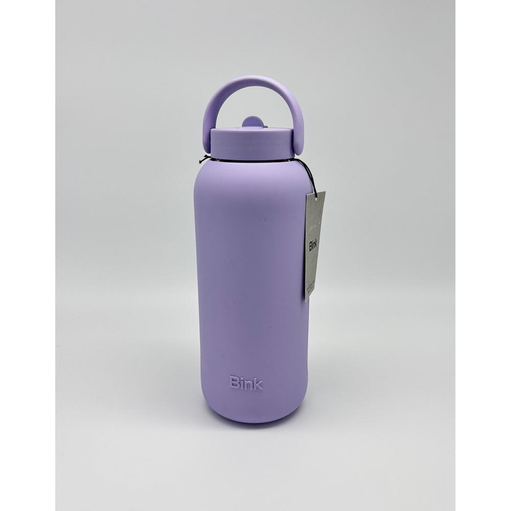 Bink Big Bottle 36oz Borosilicate Glass Water Bottle Fog Purple Silicone Sleeve